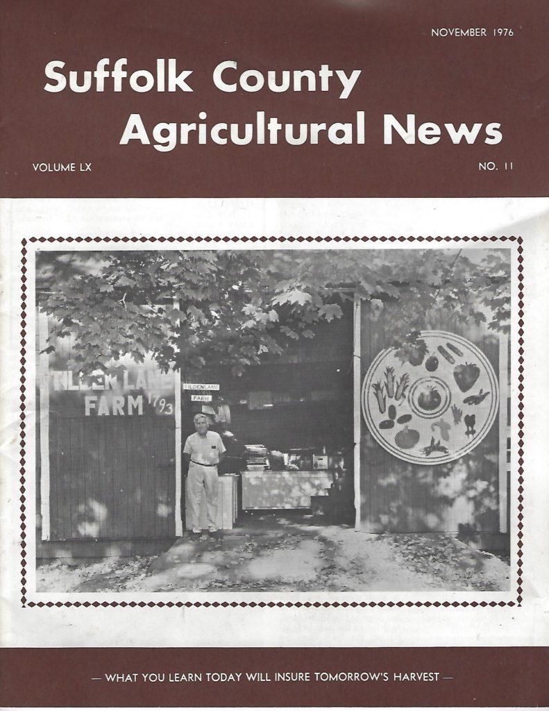 In a photograph from the November 1976 issue of Suffolk County Agricultural News, Herbert is shown standing in the doorway of the barn.  On once side of the door is a large circular sign painted with various vegetables and fruits.  On the other is a large sign reading Tilden Lane Farm 1793.  Behind Herbert, te farmstand can been seen inside the barn.